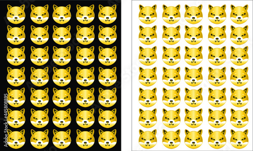 Shiba Inu seamless pattern with face illustration. doge coin, doge to the moon, doge meme, on black and white background for your design in web, poster, banner, etc. vector eps10