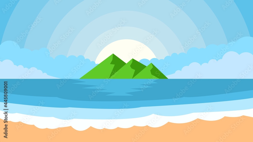 Illustration of Beach and Island Landscape View Design Vector