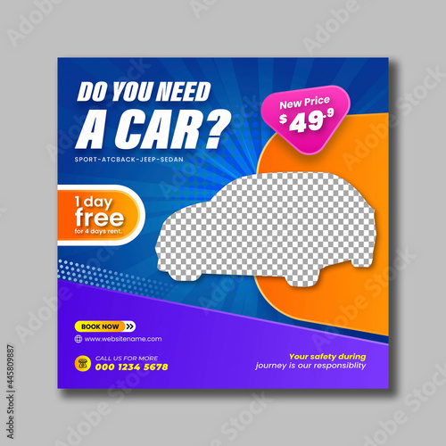 Car Rental Social Media Post Vector Template