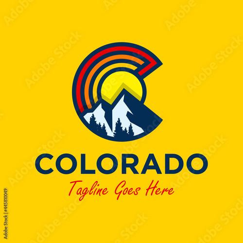 colorado mountain illustration logo with letter C