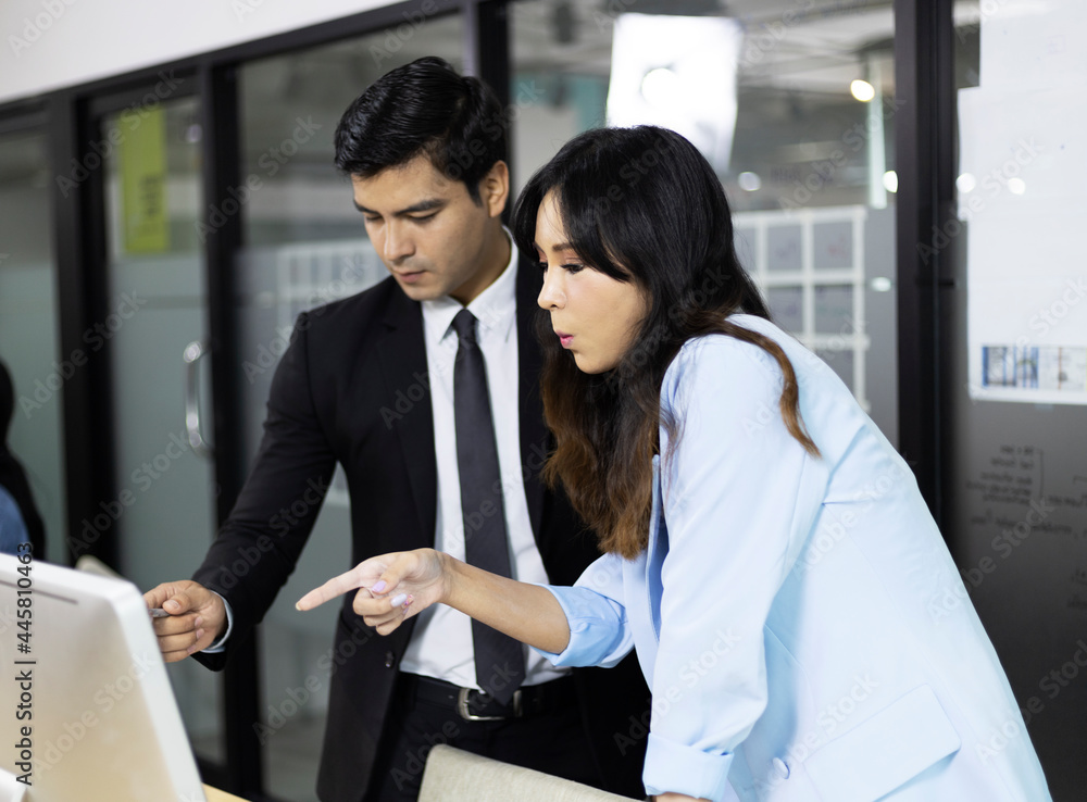 Abstract business discuss and meeting in office concept on watercolor illustration painting background.