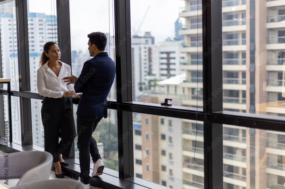 Abstract business discuss and meeting in office concept on watercolor illustration painting background.