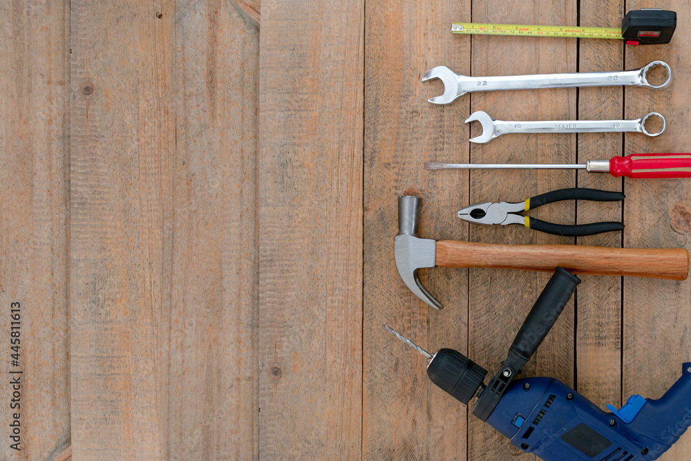 old tools on wood