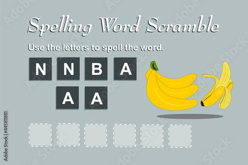 Spelling scramble game template for banana illustration