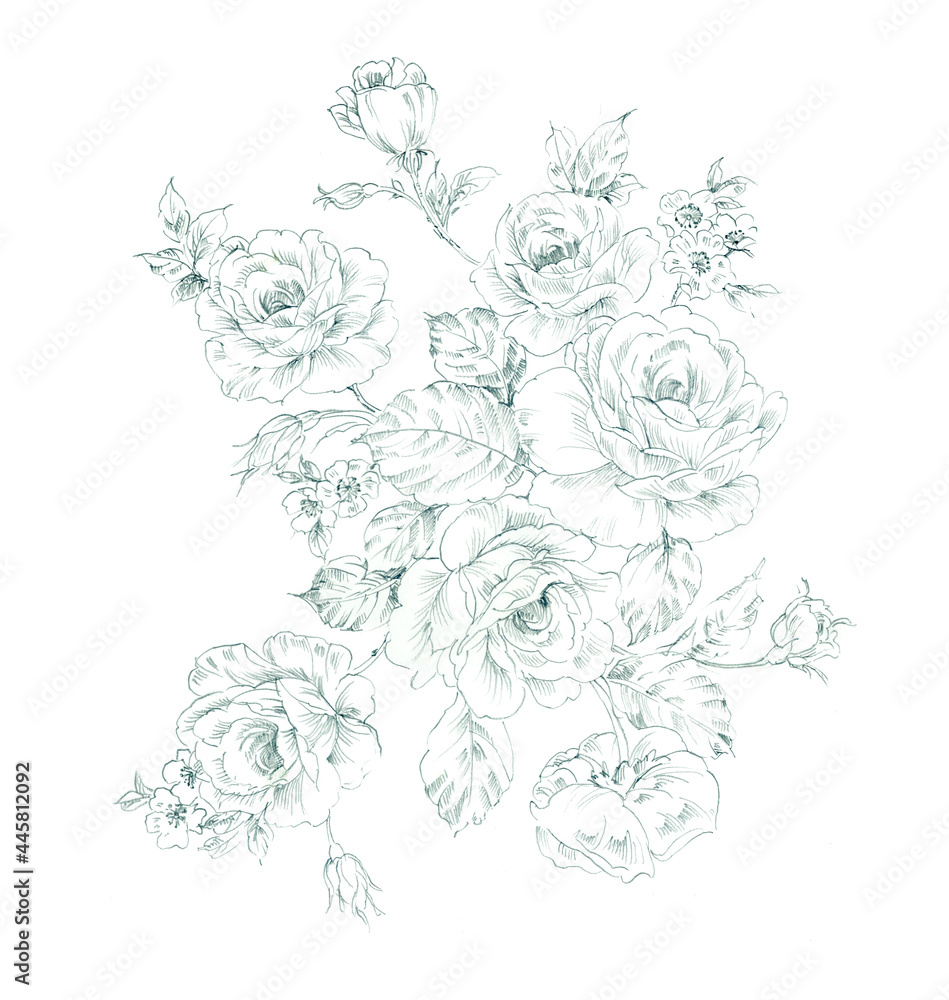 Fototapeta premium Flowers watercolor illustration.Manual composition.Big Set watercolor elements,Design for textile, wallpapers,Element for design,Greeting card