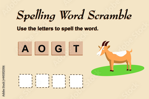 Spelling scramble game template for goat illustration