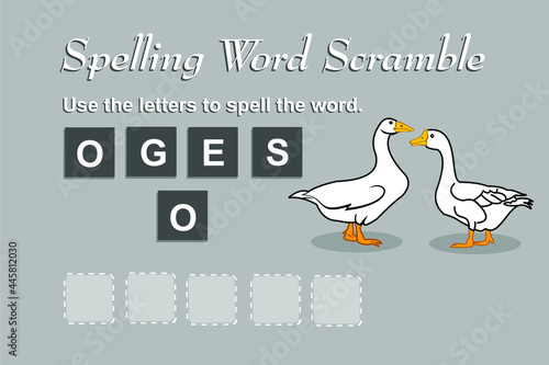 Spelling scramble game template for goose illustration