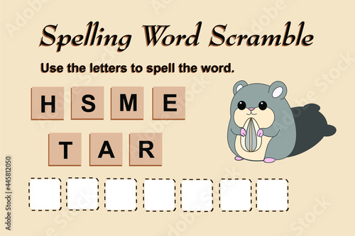 Spelling scramble game template for hamster illustration