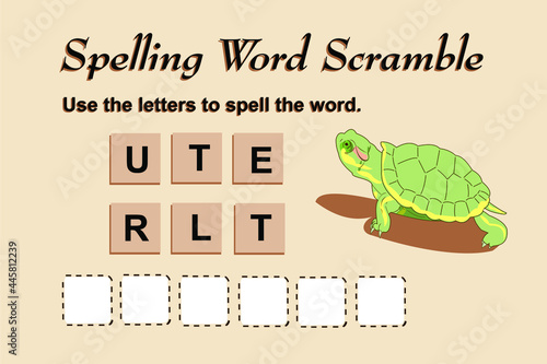 Spelling scramble game template for turtle illustration