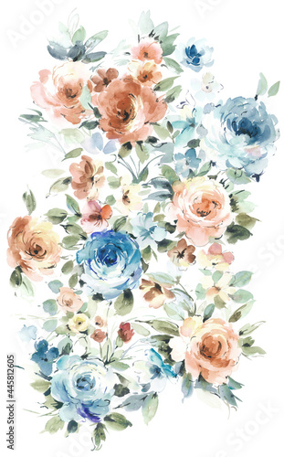 Flowers watercolor illustration.Manual composition.Big Set watercolor elements，Design for textile, wallpapers，Element for design,Greeting card