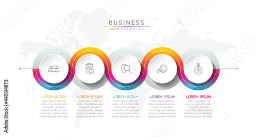 Vector illustration infographics design template, business information, presentation chart, with 5 options or steps. 