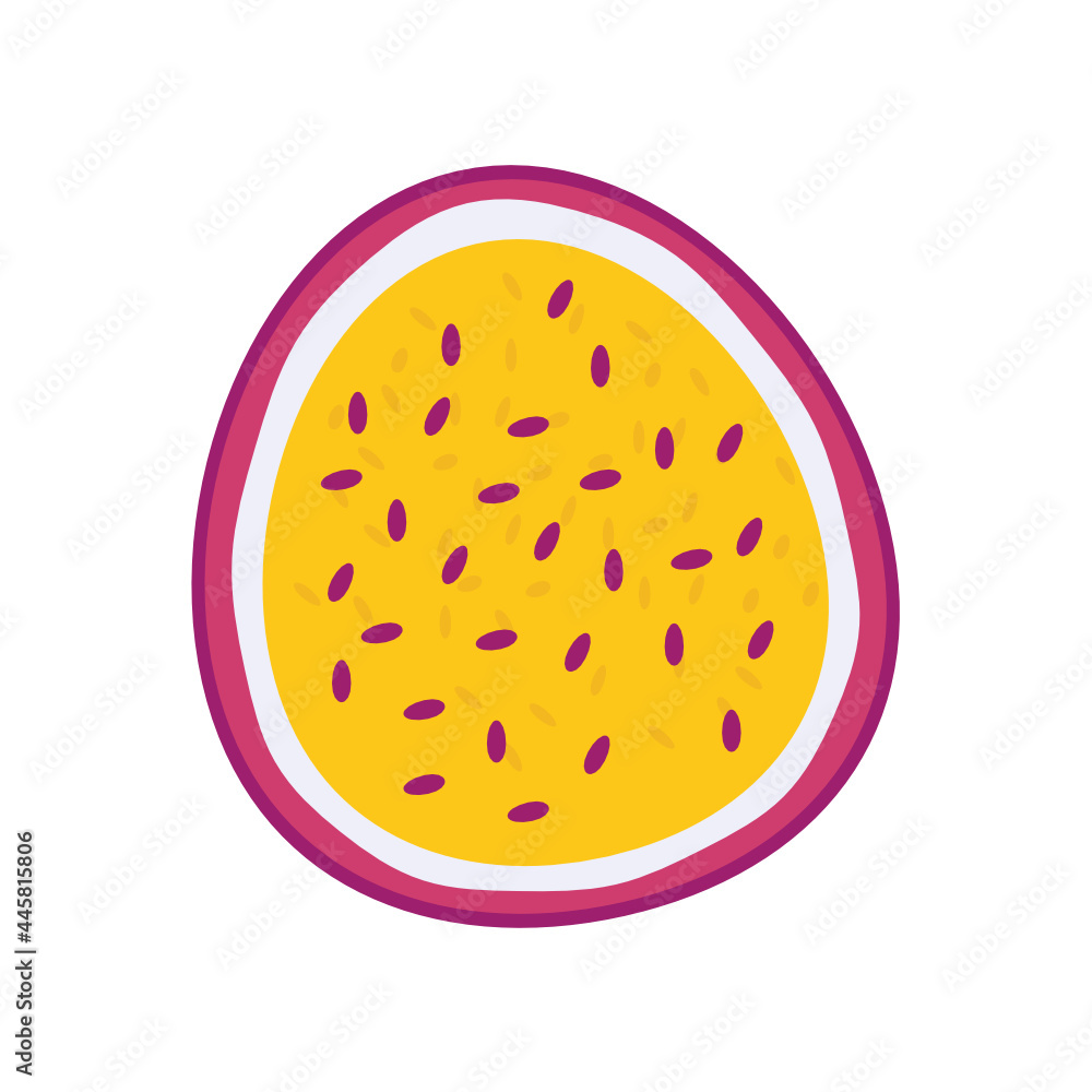 Fototapeta premium passion fruit in half illustration icon vector, fruit illustration