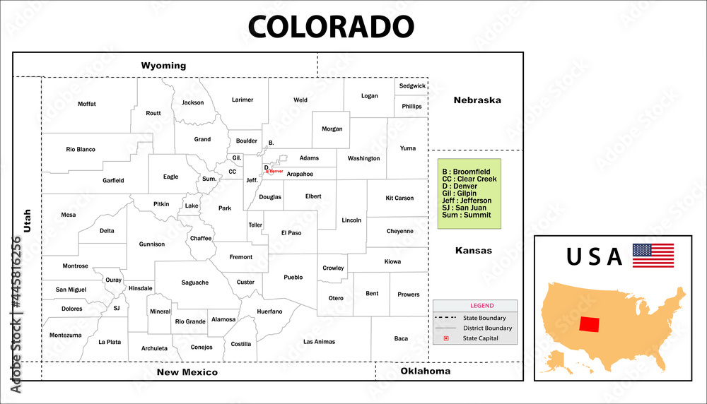 Colorado Map. State and district map of Colorado. Administrative and ...
