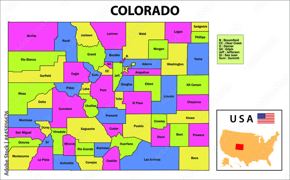 Colorado Map. State and district map of Colorado. Administrative and