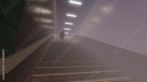 man walking at stair