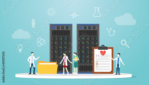 healthcare bigdata medical concept with server and doctor with modern flat style