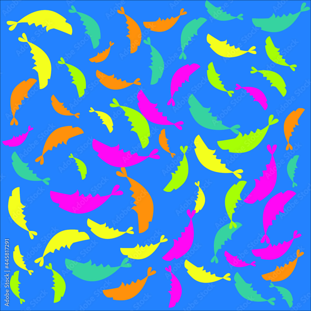 Fototapeta premium Fish pattern on a blue background. Cute fishes