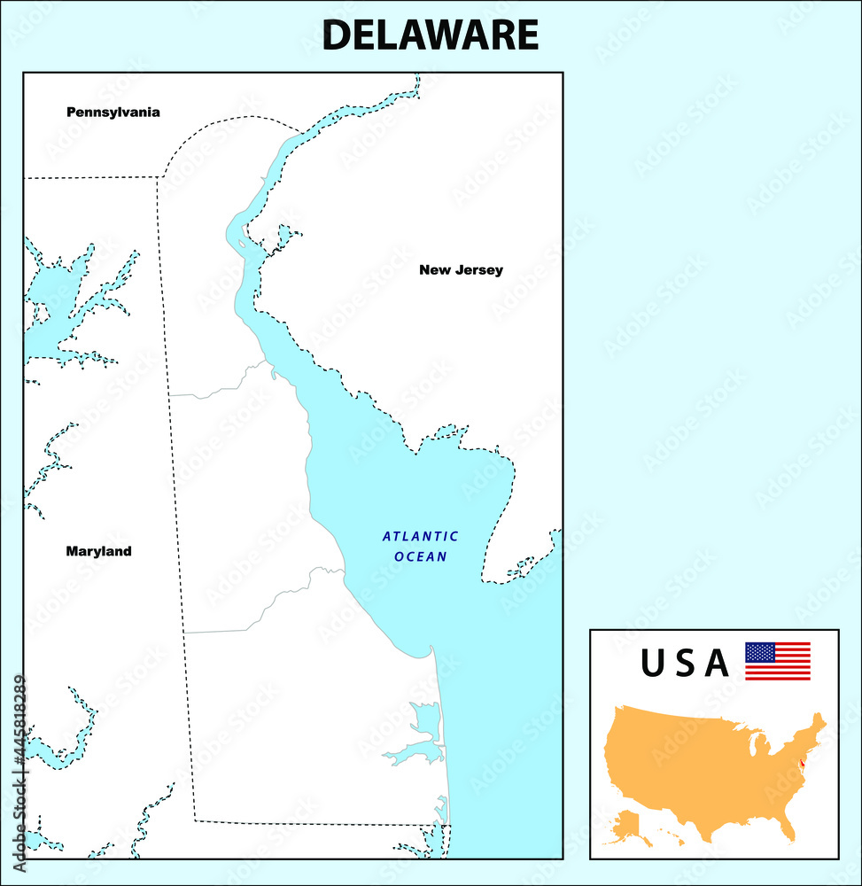 Delware map. Political map of Delware in Outline. District map with USA.