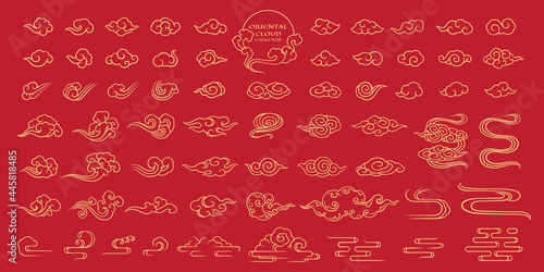 Chinese cloud element vector illustration big collection sharpen brush outline art style