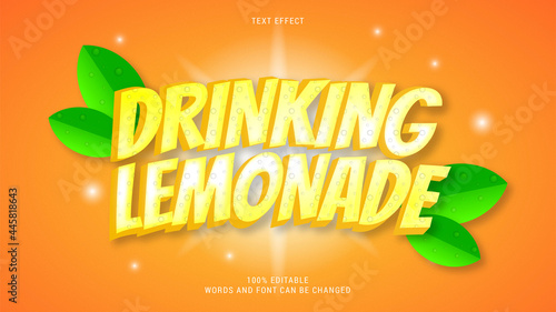 drinking lemonade text effect 100% editable vector image