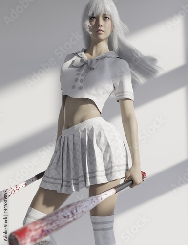 3D Render Illustration Baseball Short Skirt Girl