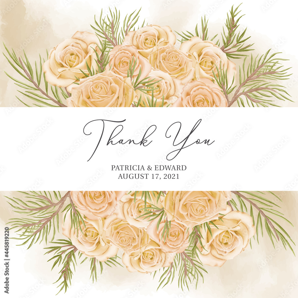 Naklejka Romantic hand drawn floral wedding thank you card