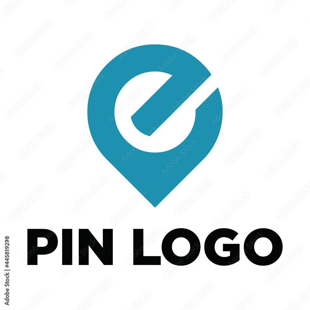 Abstract letter E logo design with pin icon vector graphic 