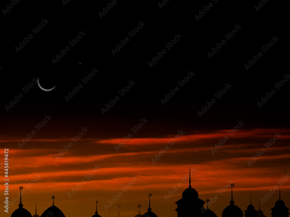 Ramadan kareem religion symbols. Mosques Dome in twilight night with ...
