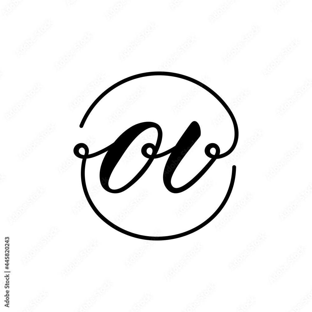 o v initials in the circle. business logo. cursive letters. simple monogram. brand identity. handwritten sign. vector symbol template. black and white image. round logotype o v initials in the circle. business logo. cursive letters. simple monogram. brand identity. handwritten sign. vector symbol template. black and white image. round logotype