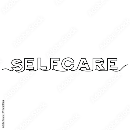 one line continuous drawing selfcare letter word