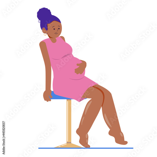 Pregnant dark-skinned woman with swollen legs. Swollen ankles and feet. Edema. Vector illustration.