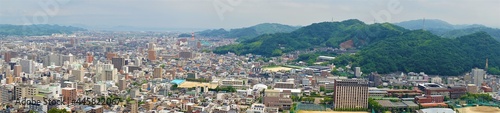 Panoramic view of Matsuyama city from Matsuyama castle in Ehime, Japan - 日本 愛媛県 松山市 街並み 