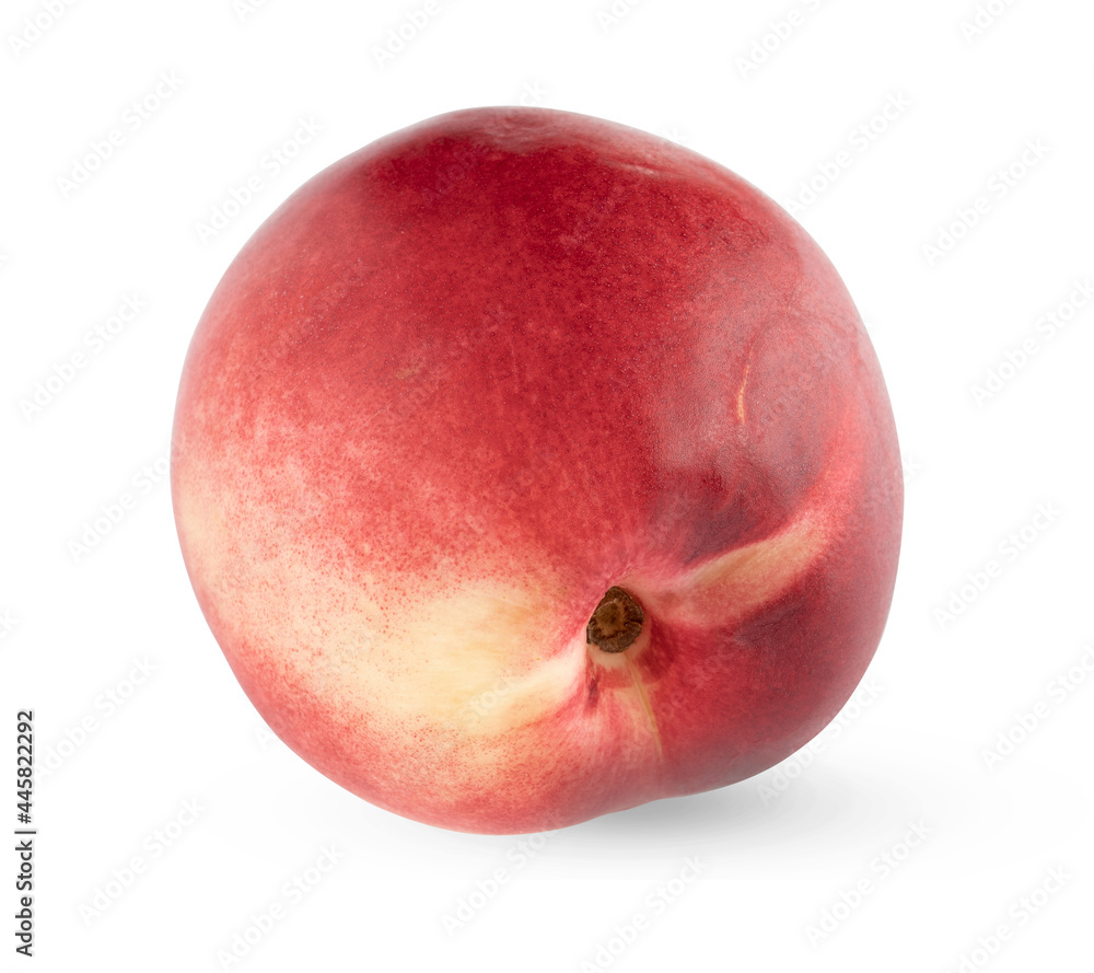 Nectarine is red with a yellow side on a white background.A bald or naked peach.Fresh juicy fruit isolated on a white background. Nectarine is red with a yellow side on a white background.A bald or naked peach.Fresh juicy fruit isolated on a white background.