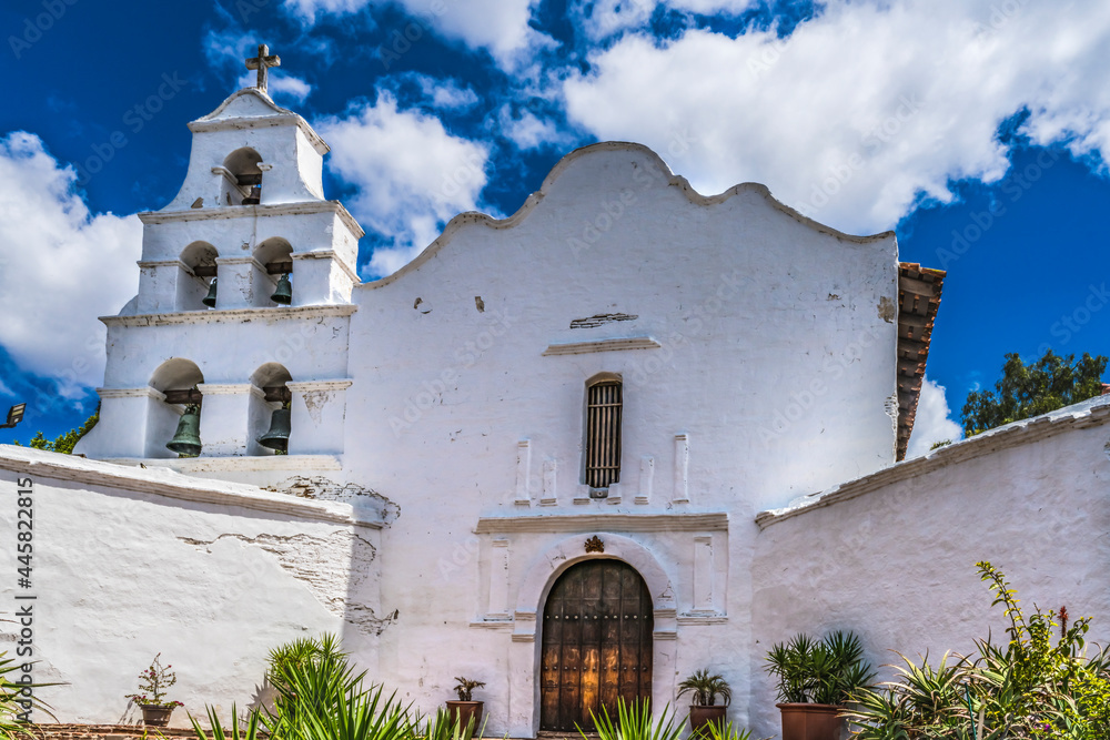 Fototapeta premium White Adobe Mission San Diego de Alcala California