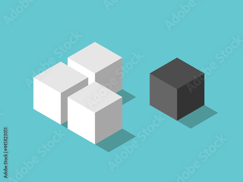 Single unique different cube aside. Discrimination, bullying, individuality, loneliness, difference and missing piece concept. Flat design. EPS 8 vector illustration, no transparency, no gradients photo