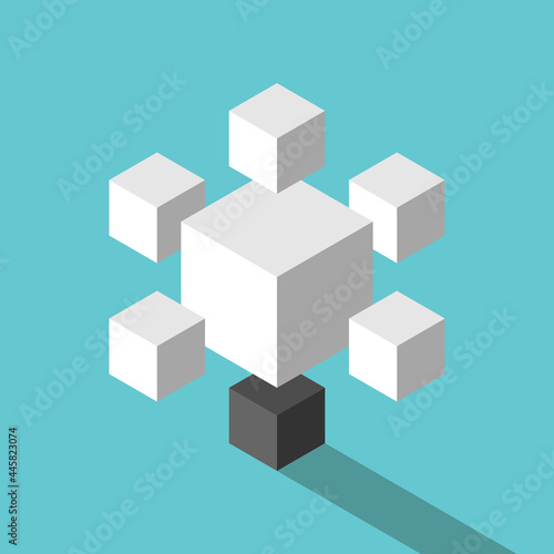 Isometric light bulb of cubes. Minimal bright glowing lamp. Idea, creativity, invention and inspiration concept. Flat design. EPS 8 vector illustration, no transparency, no gradients