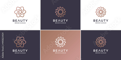 Beauty flower logo collection with minimalist line concept Premium Vector