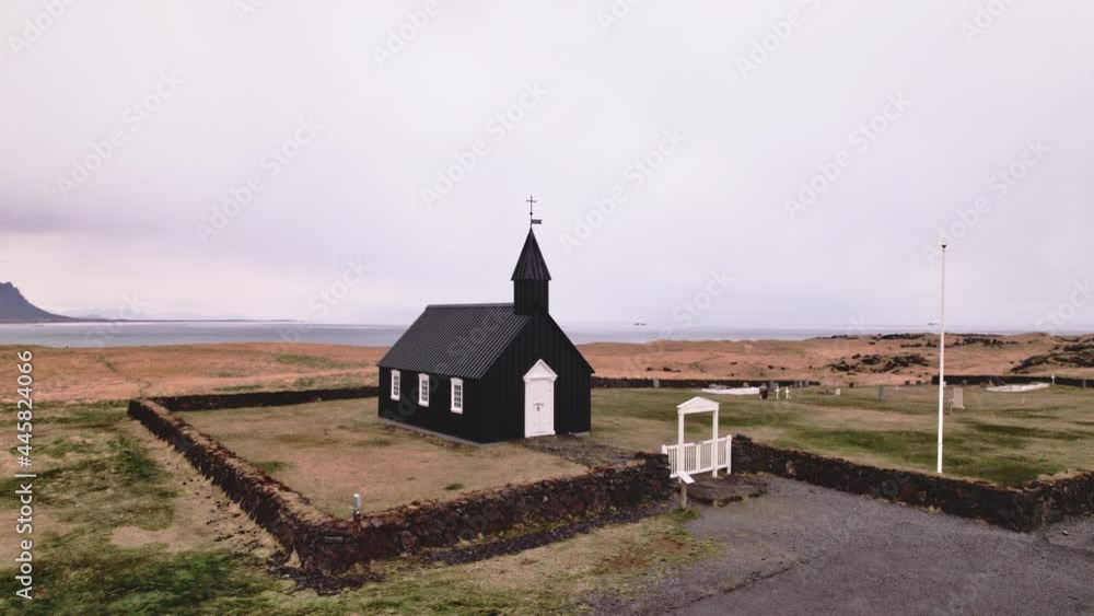 Budir Black Church Surrounded by Sea Waters and Mountain Ranges Budir Black Church Surrounded by Sea Waters and Mountain Ranges