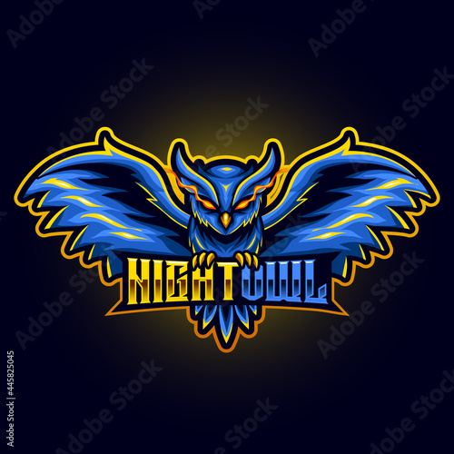 owl eyes fire angry flying animal mascot for sports and esports logo vector illustration