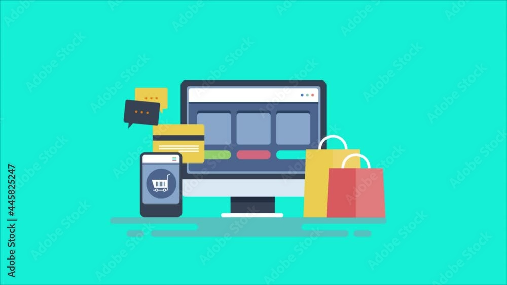 Online shopping and payment through credit card, mobile marketing application, ecommerce web store, making online order from computer, 2d animation 4k video clip. Online shopping and payment through credit card, mobile marketing application, ecommerce web store, making online order from computer, 2d animation 4k video clip.