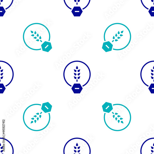 Blue Gluten free grain icon isolated seamless pattern on white background. No wheat sign. Food intolerance symbols. Vector