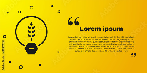 Black Gluten free grain icon isolated on yellow background. No wheat sign. Food intolerance symbols. Vector