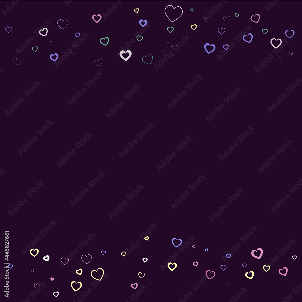 Colorful line hearts icons floating on purple background
