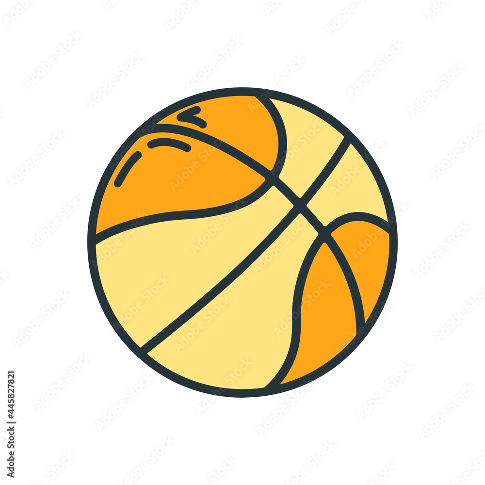 Basketball ball sport equipment icon, educational institution process, back to school outline flat vector illustration, isolated on white.