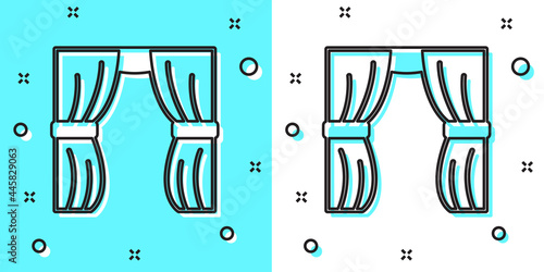 Black line Circus curtain raises icon isolated on green and white background. For theater or opera scene backdrop, concert grand opening or cinema premiere. Random dynamic shapes. Vector