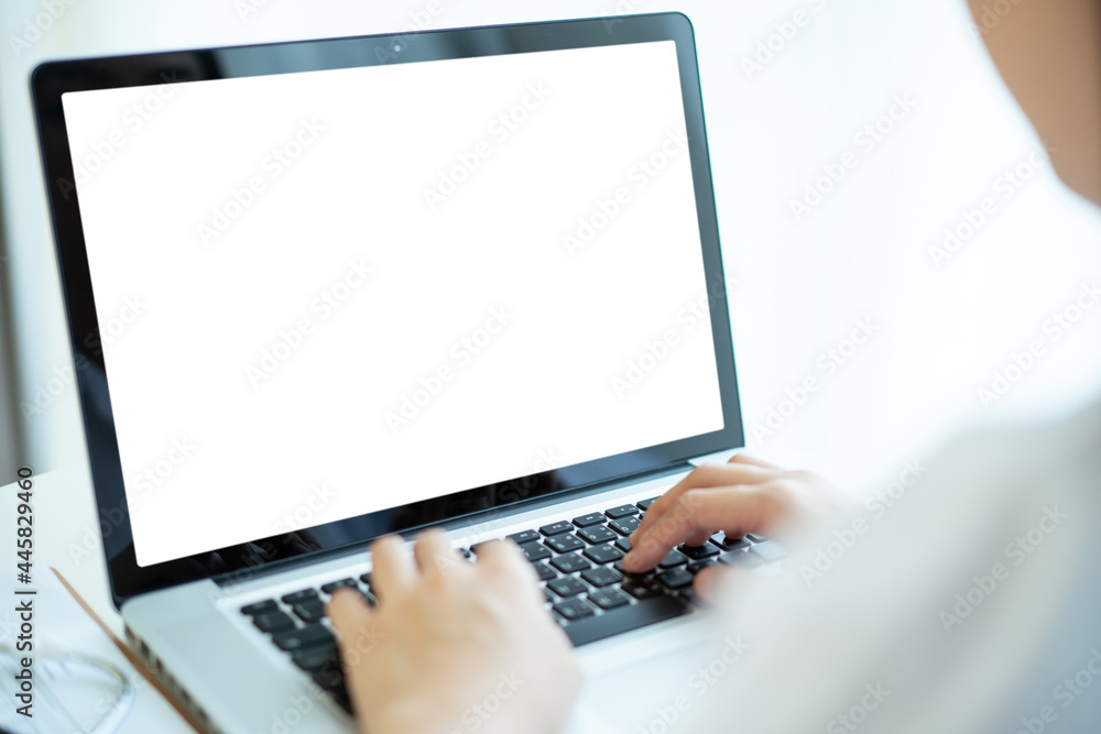 Isolated with clipping path, doctor using laptop computer for video chat or video conference. Isolated with clipping path, doctor using laptop computer for video chat or video conference.
