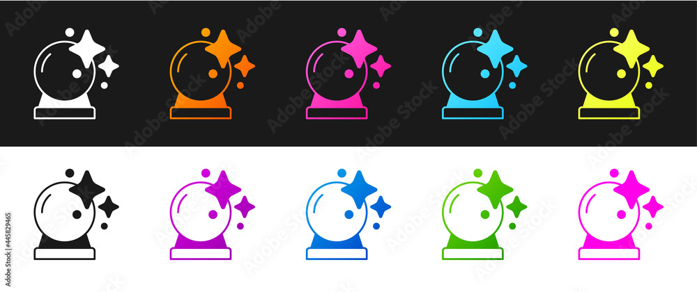 Obraz premium Set Magic ball icon isolated on black and white background. Crystal ball. Vector