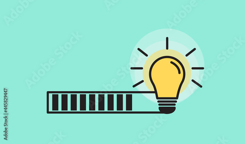 Light lamp bulb loading on green background. Creative idea and inspiration concept. Vector banner template.