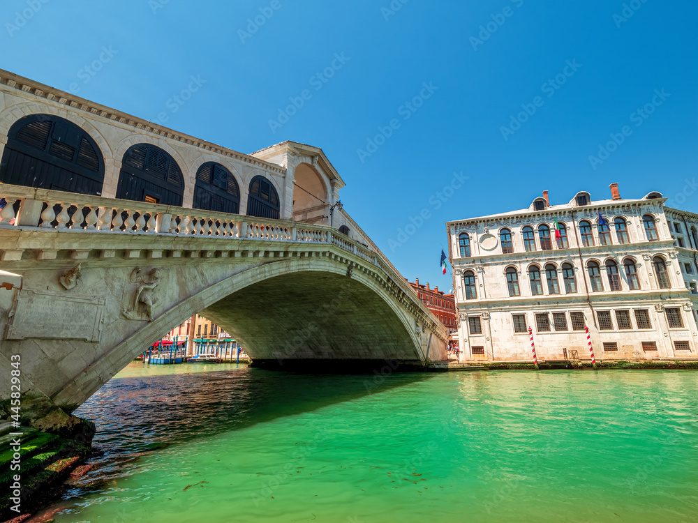 Venice Canal Grande and the famous Rialto Bridge as a tourist magnet