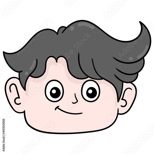 handsome face boy head smiling, doodle icon drawing